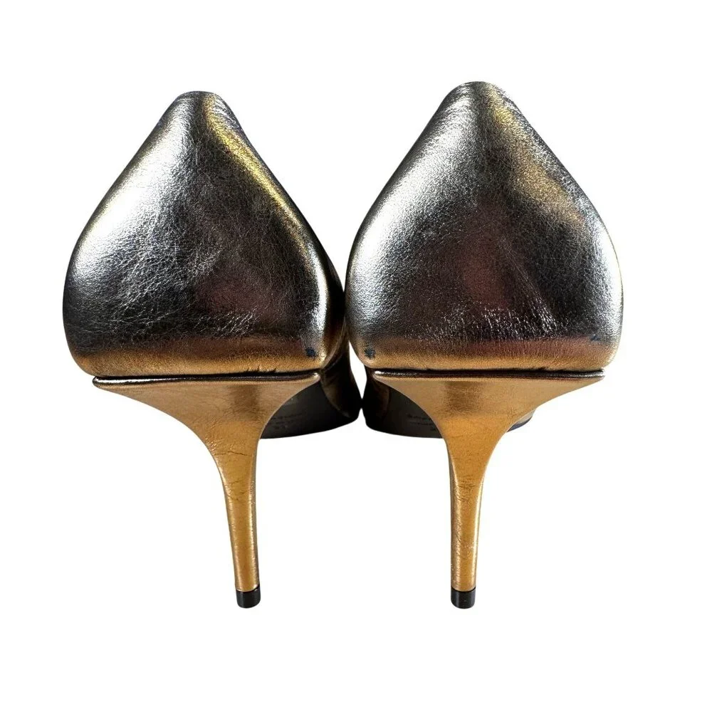 Balenciaga Square Knife Pump Gold Pointed Toe Heels Size 37 - Picture 8 of 13